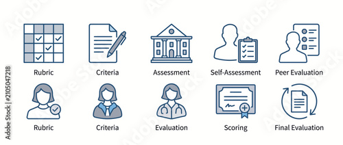 Education assessment icons set. Evaluation and grading criteria vector symbols.