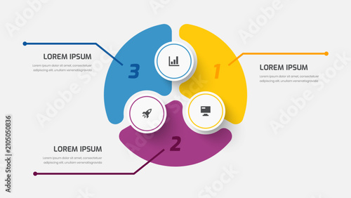 Three Numbers Circular Infographic Template Layout with Icons for Business Workflow Presentation