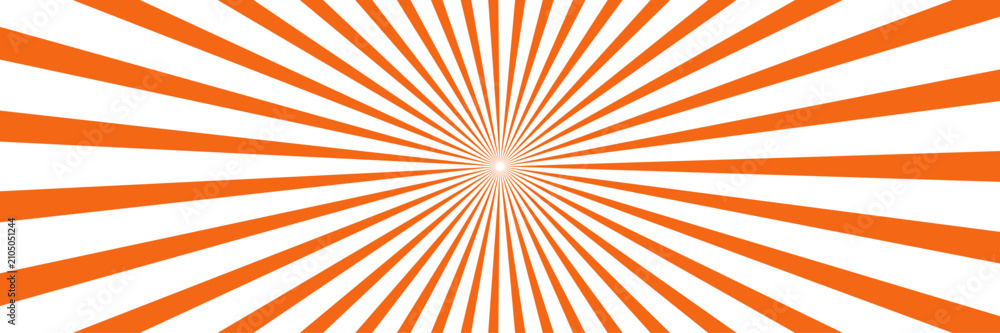 Obraz premium Orange and white sunburst pattern with radial stripes radiating from a central point, isolated on a white background, for use in, posters, banners, and, various visual compositions