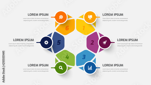 Business Infographic Template with Icon and 6 Numbers. Suitable for Process Diagram, Presentations