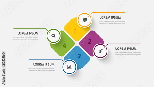 Modern Business Infographic Diagram Template with Four Number Rounded Square Segments