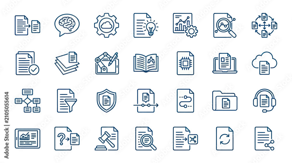 Fototapeta premium Professional office documents and file management line icons.