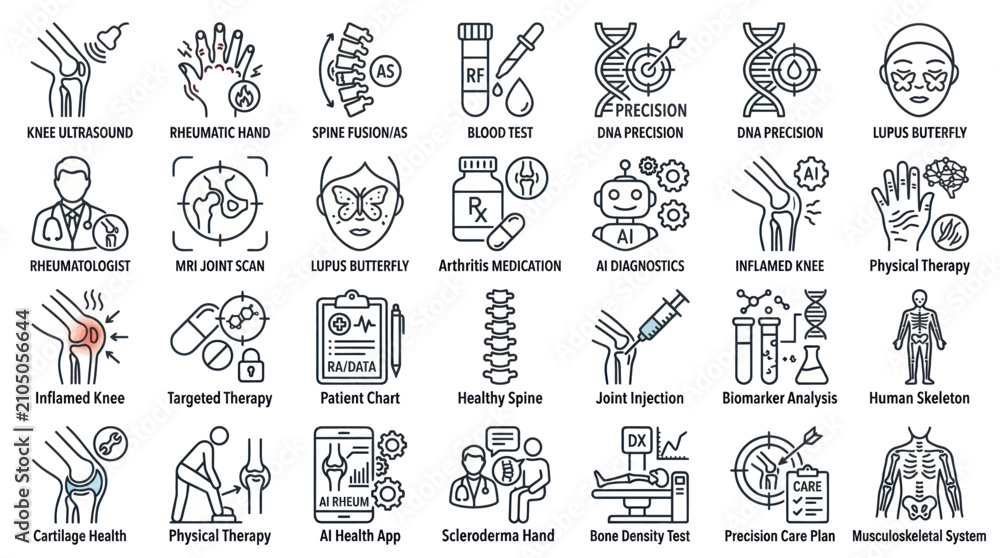Fototapeta premium Rheumatology and joint health medical icon set.