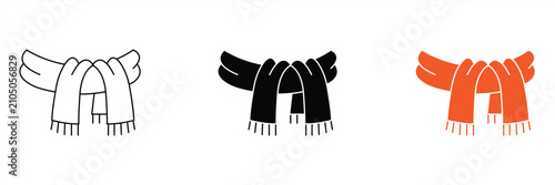 Fotografía Icon set of stylish winter scarves with tassel accents in a solid style, on a white background, vector illustration