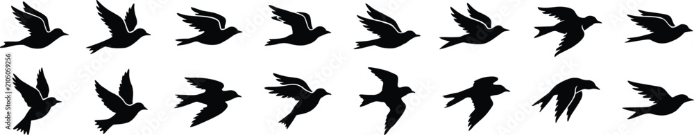 Fototapeta premium Flying Bird Silhouette Icon Collection