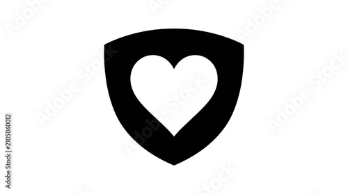 Black shield with heart symbol.