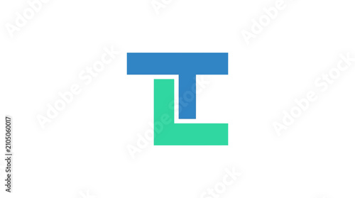 Blue and green letter T logo.