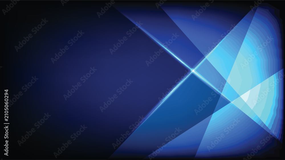 Obraz premium Dark blue geometric background with vibrant crossing glowing light lines and overlapping transparent polygonal shapes