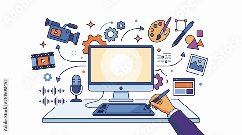 Digital creative process with computer microphone camera art tools