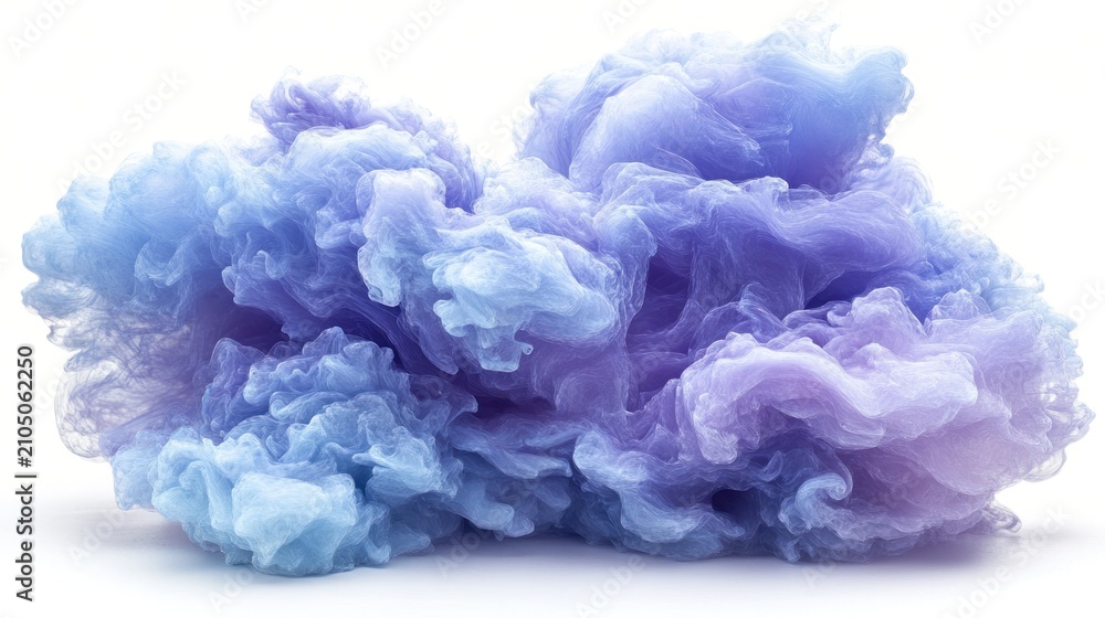 Fototapeta premium Abstract cloud-like swirl of pastel blue and purple ink on white