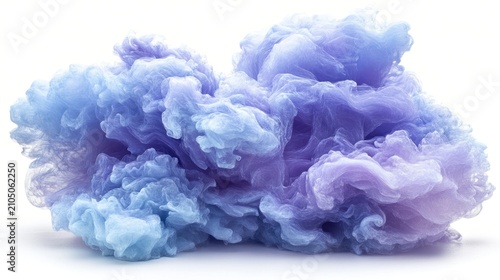 Abstract cloud-like swirl of pastel blue and purple ink on white