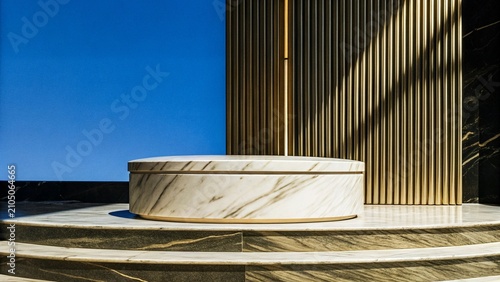 Luxury White Marble Podium with Golden Spotlight Background