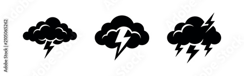 Fotografía Stormy clouds with lightning strike icons representing bad weather