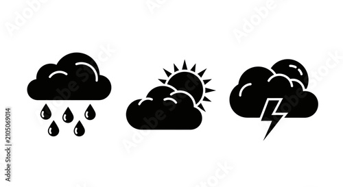 Canvastavla Weather icons for rain sun with icons white background three black weather meteo