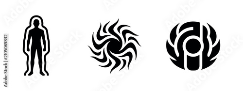 Canvas Print Human Outline and Abstract Swirl Vector Icons Set