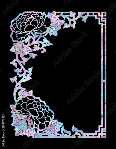 Premium Korean Najeon-chilgi style mother-of-pearl Peony L-shaped corner frame
