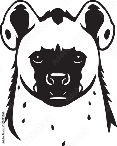 Canvas Print Bold and striking black and white graphic illustration of a hyena's face, characterized by its distinctive ears and intense gaze, conveying a sense of wildness and untamed spirit