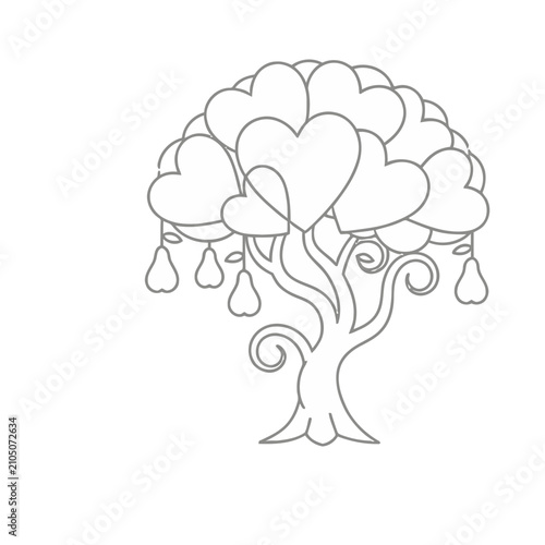 Tree with heart leaves and pear fruits