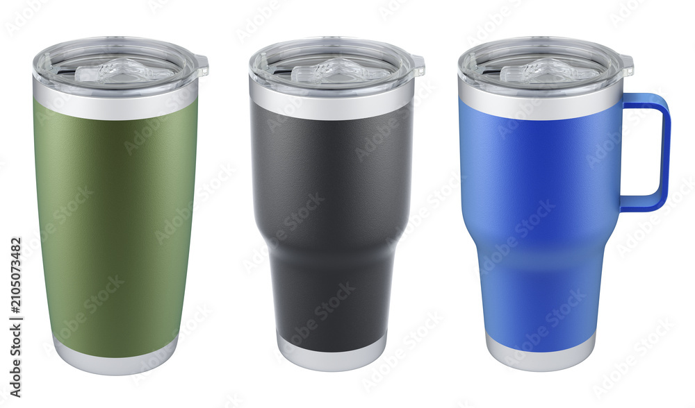 Fototapeta premium Travel mug tumbler set isolated on white background - 3d illustration