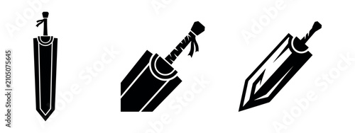 Fotografie Broadsword and Greatsword Icons Set - Fantasy Medieval Weaponry Symbols