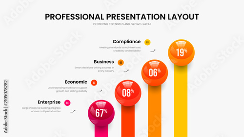 Clean Insight 4 Step Infographic Slideshow Layout. Visual Solution Frame Template Vector Illustration. Sales Introduction Four Element Chart Presentation Design.