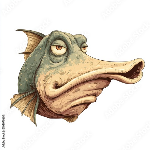 Pixel Art Illustration Of A Grumpy Looking Fish With A Long Snout Against A Plain White Background