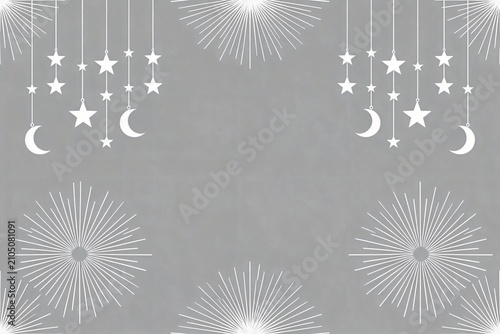 Stylized Celestial Pattern with Stars and Moons