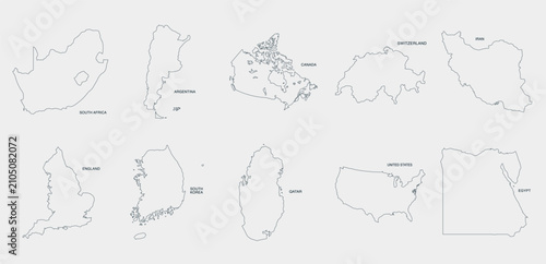 World Countries Outline Map Icon Set One