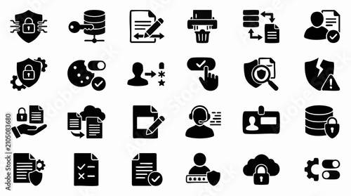 Fotografie Data Security, Privacy, and Digital Management Icons Set