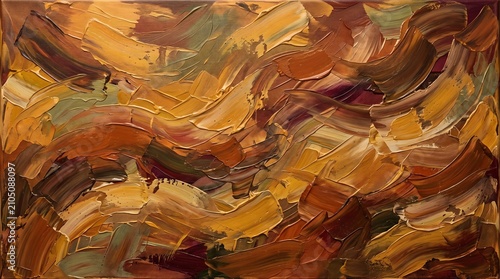 Autumn, Earth, Autumn thanksgiving wave painted brush strokes, art texture background Abstract fall yellow, brown, golden earth tones painting