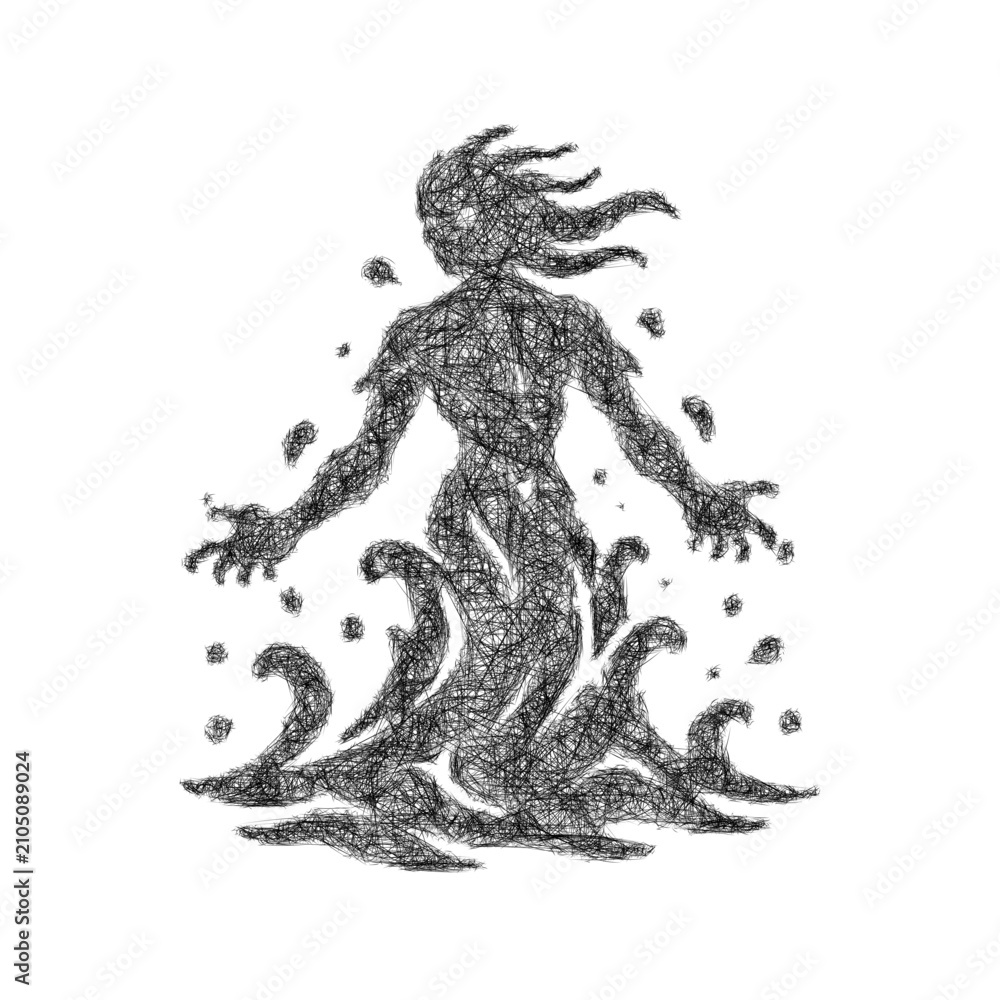 Fototapeta premium Sketch monochrome river spirit icon design