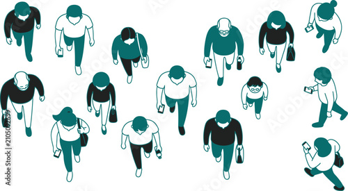 Εκτύπωση καμβά Top view walking crowd architectural scale vectors containing mixed people mid s