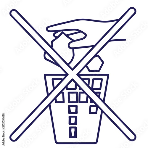 Prohibition sign depicting a hand discarding litter into a bin serves as a visual warning against improper waste disposal in public areas.