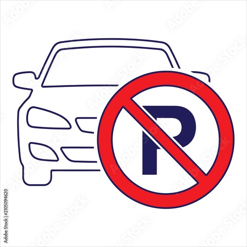 Car silhouette with a no parking sign symbol serves as a clear visual warning for restricted zones in urban areas.