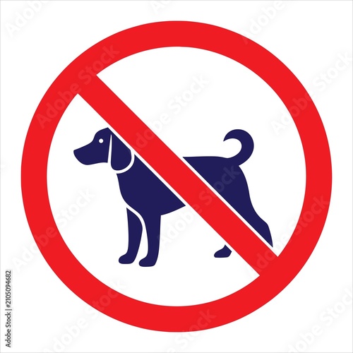 Dog silhouette inside a circular red border with a diagonal slash indicates that pets are forbidden.