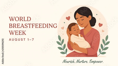 Mother breastfeeding baby illustration for world breastfeeding week
