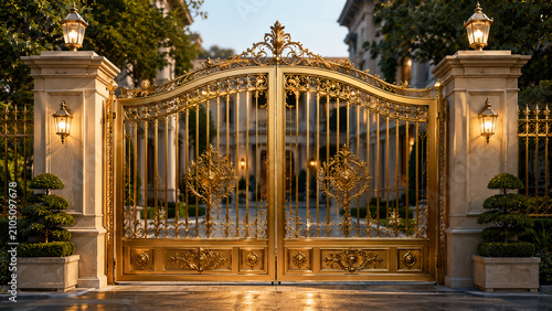 Luxury Brass Entrance Gate with Elegant Modern Architectural Design for Premium Residence
