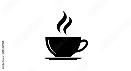 Quadro su tela Steaming cup of coffee on a saucer with black silhouette steaming against white