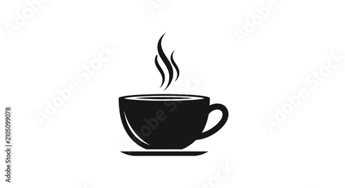 Cuadro en lienzo Steaming cup of coffee silhouette with against white background black silhouette