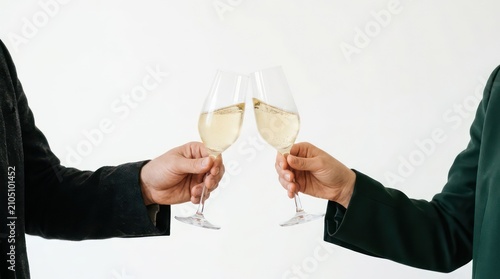 Two people clinking glasses of sparkling wine for a toast