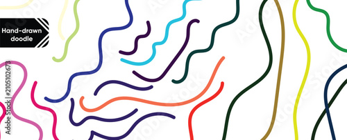 Colorful hand-drawn wavy lines and abstract doodle curves isolated on white background