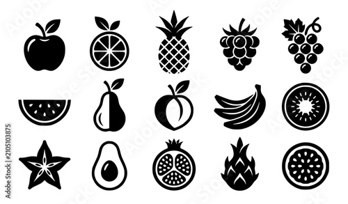 Canvastavla Fresh sweet tropical orchard fruit and delicious berry black silhouette vector i