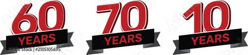 Fotografie Anniversary years badge collection featuring 10, 20, 25, 30, 40, 50, 60 and 70 years celebration labels