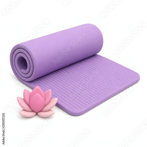 Purple Yoga Mat and Pink Lotus Flower for Serenity