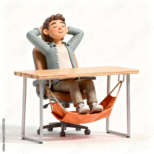 Man Relaxing at Desk with Under Desk Hammock for Comfort