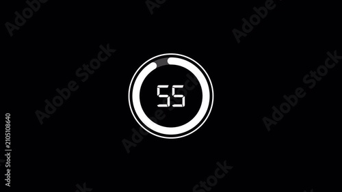 One minute countdown animation on a transparent background.0 to 60 second countdown timer with alpha channel in 4k,














