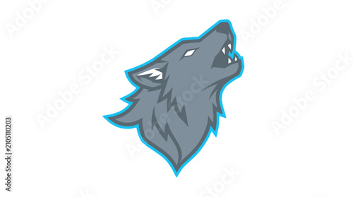 Foto Stylized illustration of a powerful gray wolf head howling fiercely against the