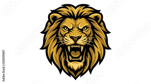 Schilderij op canvas Fierce roaring lion head mascot vector illustration on white background