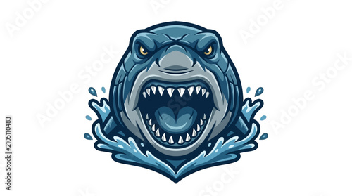 Foto Dynamic illustration of a ferocious shark mascot with sharp teeth and wide-open