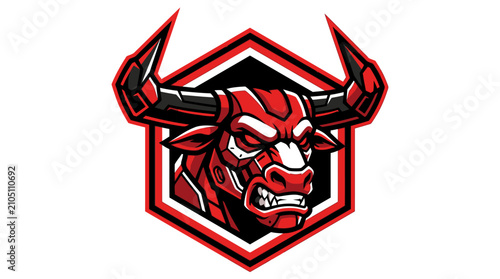 Photography Fierce red bull mascot logo for sports team emblem.